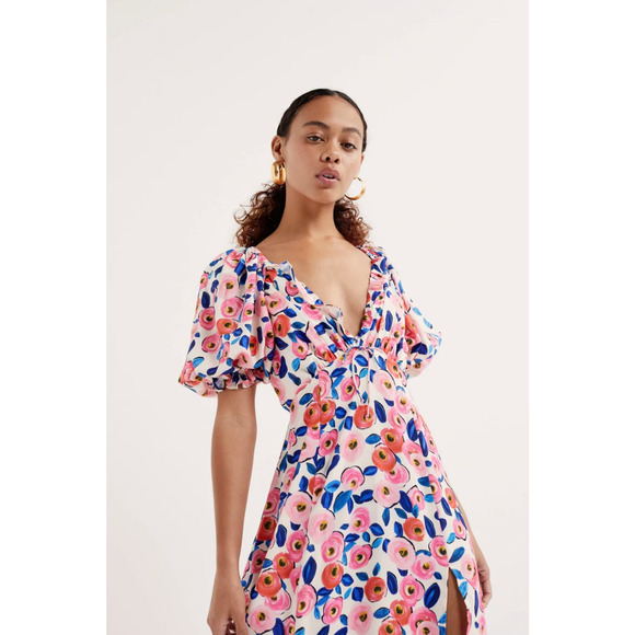 For Love and Lemons Gianna Midi Dress‎ Pink Print - Picture 5 of 9